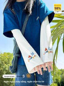 BILLI ZILLY | Tay lụa băng chống nắng mùa hè cho nữ dáng rộng thoáng khí chống tia UV tay dài họa tiết chữ cái phong cách hoạt hình tay áo tay lụa băng