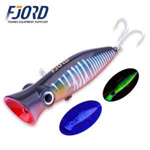 Fjord | FJORD 80mm 14g Popper Glow Fishing Lure Swimbait Floating Hard Bait for Pike Bass Sea Saltwater Surface Walker Fishing Supplies