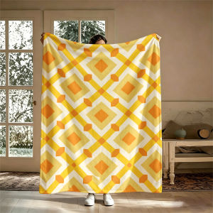 Potdemiel | Yellow Orange Geometric Flannel Blanket Soft Warm Christmas Halloween Blanket for Lightweight Cozy Room Home Decor Gifts
