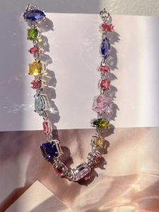 NASTYyUKI High Quality Rainbow Sweetheart Candy Color Crystal Iridescent Gemstone Bracelet Fashionable Irregular Design Jewelry