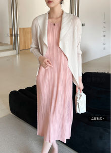 Miyake เสื้อเสื้อคาร์ดิแกนมีจีบสำหรับผู้หญิงเสื้อเบลาส์แขนยาวเสื้อแฟชั่นสไตล์เกาหลี