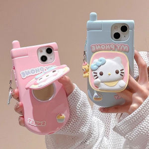 MrHaHa 3D Cute Soft Silicone Casing For iphone 15 promax 15pro 14 13 12 11 X XR Cartoon Cute 3D Hello Kitty Melody Phone Case TPU Soft Protective Cover Stand Up