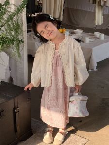 Sweet Girls Cotton Lace Trim Open Cardigan Thin Summer Spring Sun Protection Top Childrens Fashion Baby Pure Cotton Outerwear