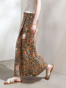 Miccbeirn | กระโปรงมินิทรงเอ สไตล์โบฮีเมียน พริ้นต์วินเทจ ขอบชายพู่