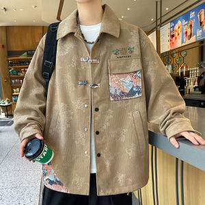 New 2024 Mens Casual Print Collar Jacket Loose Fit Leisure Tunic Top with Button Detail Autumn Season Polyester Fiber