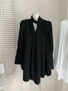 Váy Sơ Mi Satin Rộng Rãi Có Đệm Vai Cho Nữ Mùa Xuân Thu Thiết Kế Thanh Lịch Áo Sơ Mi Nữ