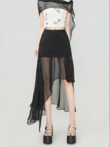 KEIKO | Translucent Beauty Irregular Flowy Chiffon Long Half Skirt