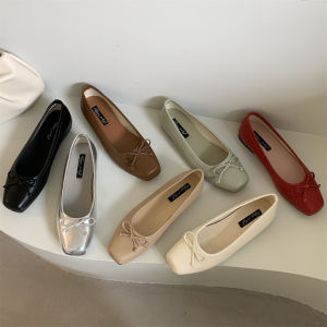 Delicate Shallow Mouth Bow Flats Spring Autumn Square Toe Lazy Ballerina Slip Ons