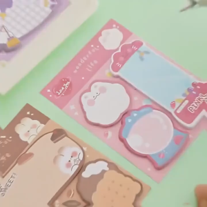 KS Sticky Note 3 IN 1 Motif Kartun Bear Cat Kertas Memo Kombinasi Pola Hewan Lucu / Tempelan Kertas Catatan Pembatas Buku 60 Lembar