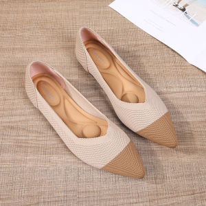 Giày Đơn Đế Phẳng Bằng Vải Dệt Kim Thoáng Khí Cho Nữ Mùa Xuân Hè Đế Bằng Mũi Nhọn Đế Mềm Đa Năng Giày Đơn Thường Ngày