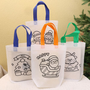 YESPERY Cartoon Christmas Graffiti Handbag Childrens Handmade DIY Colored Painting Bag Christmas Activity Gift Bag