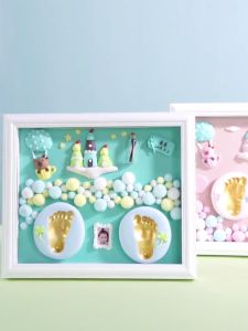 Baby Clay Footprint Foot Clay Kit with 12 Inches Photo Frame Accessories Newborn Handprint Kit