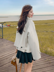 Fashionable Casual Womens Khaki Short Coat British Style Autumn New Arrival High Quality Commute Loose Fit Polyester Fiber