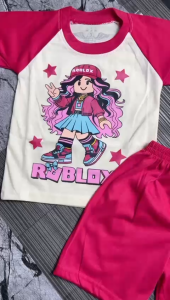 ROBLOX Baju Anak Perempuan Stelan Santai Lengan Pendek Usia 3 Bulan-10 Tahun Bahan Katun Premium Motif Karakter Lucu untuk Aktivitas Sehari-hari