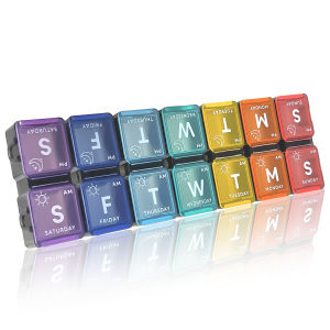 Portable Large Capacity Double Row 14 Grids Medicine Box Sealed Moisture Proof Weekly Seven Days Medicine Organizer Storage Box