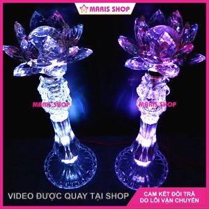 [Giá một cặp] Bộ 2 Đèn Hoa Sen Pha Lê Để bàn Thờ Phật Đèn Hoa Sen Đèn Thờ Cúng Cao 50cm [MRHT66]