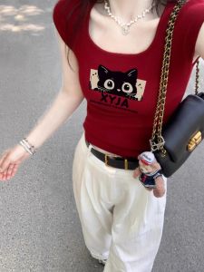 เสื้อยืดคอกว้างแขนสั้นทรงสลิมฟิตสำหรับผู้หญิงในช่วงฤดูร้อน สไตล์เกาหลี ลายพิมพ์ลายที่ไม่ซ้ำใคร เสื้อผ้าทำงาน แฟชั่นสตรีท ลำลอง