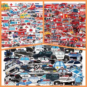 50/150PCS Mixing Cartoon Fire Truck&Police Car&Ambulance Stickers Graffiti Decoration Water Cup Stationery Notebook Stickers