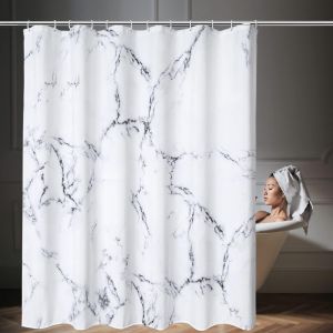 1PC Rèm Tắm Bằng Vải Polyester In Hình Đá Cẩm Thạch Với Các Vòng Kim Loại Rèm Tắm Thân Thiện Với Môi Trường Để Trang Trí Phòng Tắm