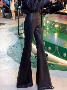 WUQINGWUCAI | Sleek Unique High-Waisted Flared Leather Pants for Women