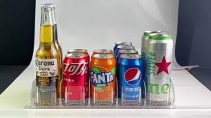 Can Shelf Pusher Adjustable WidthCanned Beverage Push Rack Spring Push Auto Beer Pusher Holder E-shaped Glide for Refrigerator