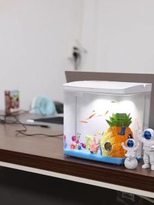 Aquarium small fish tank home Fish Aquarium self-circulating back filter with lighting and wave pumps fish tank kitspo