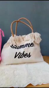 Tas Tote Bag Wanita Musim Panas Kapasitas Besar Bahan Kanvas Embroidery Letter Tas Bahu Cewek Simple Desigh P92341cC 9234 0816 208162