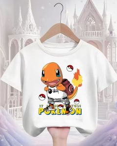 Bandai | 2026 New Cartoon Pikachu Kids T-shirt 3-14 Years Old Boys Girls Summer Crew Neck Top Cute Style Casual Versatile Wear