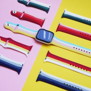สายซิลิโคนสีรุ้งที่มีสีสันสำหรับสายคาด Apple Watch 44มม. 40มม. 45มม. 41มม. 49มม. 42มม. 38มม. 44 45มม. ซีรีย์อัลตร้าซีรีย์ Se 1 2 3 4 5 6 7 8 9