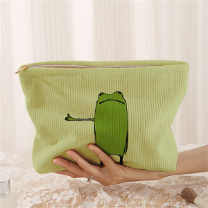 1 frog patterned corduroy makeup bag lightweight zipper makeup storage box multifunctional bag with lining
