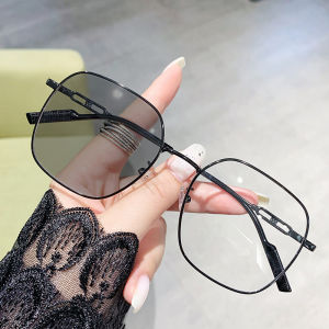 JN IMPRESSION Photosensitive Discoloration Anti-blue Light Myopia Glasses Large Frame Plain Makeup Finished Minus Glasses