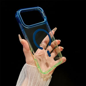 Lens Stand Holder Gradient Transparent Magnetic Ring Case For iPhone 17 16 15 14 13 Pro Max For Magsafe Wireless Charging Cover