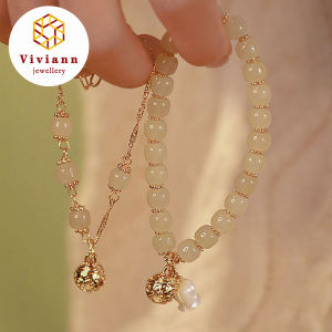 Viviann Original Design Hetian Jade Bracelet New Bell Pendant Bracelet Womens Summer bracelet with bell bracelet set with box korean style girl Bracelets Charm Beads Bangle Adjustable Charm Jewelry Charm Bracelets & Bangles