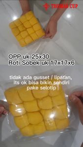 Plastik OPP Roti Sobek 30x30 TEBAL isi 100 Kantong Bening Kemasan Bakery Kue Milk Bread dengan Lem
