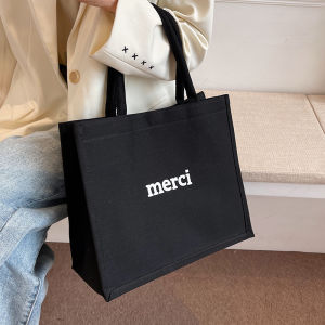 Fashionable Large Capacity Canvas Tote Bag Single Shoulder Shopping Bag High-End Feel Commuter Bag Magnetic Buckle Closure Handbag
