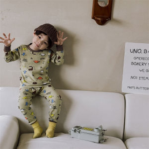 Pure Cotton Childrens Sleepwear Set Girls Two-Piece Home Clothes Set Boys Autumn Thermal Underwear Set Moisture-Wicking Casual Style