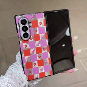 Love Heart Glitter Aurora Phone Case For Samsung Z Fold 7 6 zfold 5 4 3 5G Shockproof Bumper Acrylic Protection Back Cover