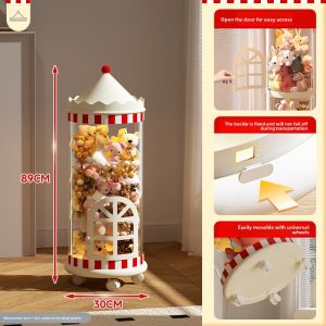 MONLEYTA | Large Capacity Acrylic Transparent Doll Storage Tube Zipper Plush Toy Organizer Childrens Plaything Display Barrel Creative Home Use