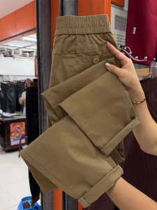 บริสุทธิ์ ผ้าฝ้าย สูง เอว ขากว้าง กางเกงลำลอง ผู้หญิง พรางหุ่น สไตล์สปอร์ต ฤดูใบไม้ร่วง 2024 แฟชั่น K-style กระเป๋าเสื้อ รายละเอียด