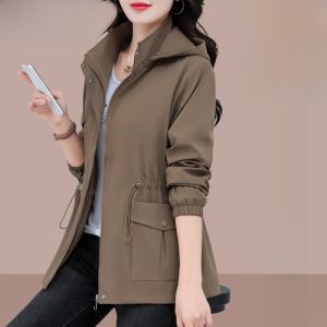 TUCANO Spring Autumn Womens Open Cardigan Jacket Casual Fashion Versatile Long Sleeve Windbreaker Polyester Fiber Apple Body Type