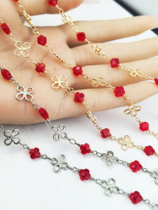 สร้อยคอคริสตัลชุบเงินแบบเปิด 4 ใบ โซ่ DIY อุปกรณ์เครื่องประดับแฟชั่น อุปกรณ์สำหรับเครื่องแต่งกายจากอุตสาหกรรมการบันทึกเสียงและวิดีโอ