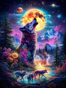 Huacan New Diamond Painting Wolf Full Square Round Embroidery Sale Animal Landscape Decoration For Home