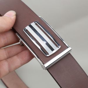 Handmade coffee colored mens genuine cow leather belt with imported top layer cowhide belt 304 stainless steel toothless autom