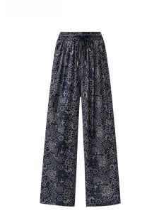 Caraclub Plus Size Print Thin Wide-Leg Casual Pants Womens Summer Fat Sister Casual All-Matching Straight Cool Pants