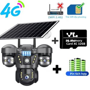 Camera IP Năng Lượng Mặt Trời V380 Pro 15MP WiFi Với 3 Ống Kính 3 Màn Hình Âm Thanh Ngoài Trời Chống Nước IP66 Tích Hợp Pin Mạng 4G Camera An Ninh CCTV
