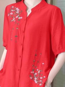 QIAOXIZI | Relaxed Slimming & Concealing Cotton Linen Embroidered Shirt