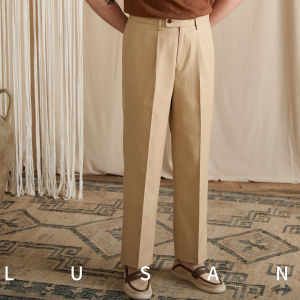 Cotton Blend Breathable Leisure High-Waisted Straight Leg Trousers Mens