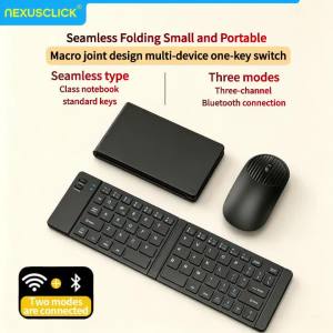 NexusClick Foldable Wireless Bluetooth Keyboard Mouse Set Rechargeable Mini Portable Keyboard for Mac Phone Computer iOS Android