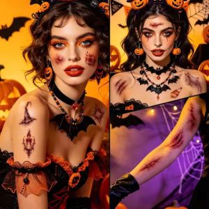 10Sheets Halloween Matt Bruise Scar Temporary Tattoos Realistic Gory Scars for Halloween Party Make-up