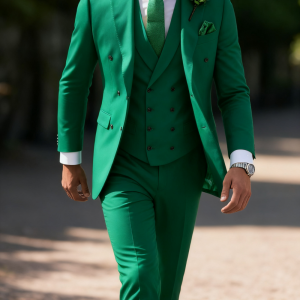 Mens Wedding Slim Fit 3 Pieces Smoking Solid Casual Blazer with Double-Breasted Vest And Pants - Formal Mens Suit